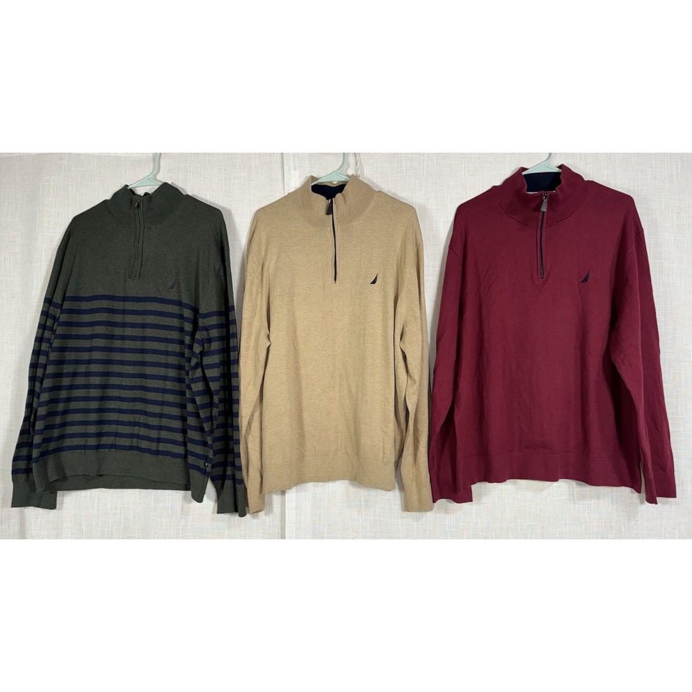 Nautica Navtech Sweater Men's XXL 2XL Lot of 3 ‎ 1/4 Zip Mock Neck Long Sleeve